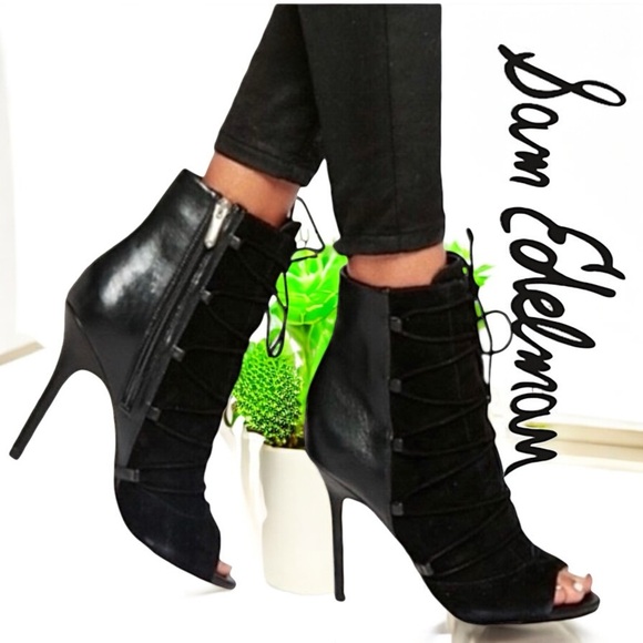 Sam Edelman Shoes - Sam Edelman Asher Peep Toe Suede and Leather Ankle Bootie Boots
